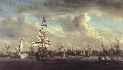 VELDE, Willem van de, the Younger The Gouden Leeuw before Amsterdam t oil painting artist